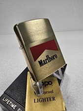 GENUINE Zippo Lighter MARLBORO RED ROOF Brushed Brass 1932-1990 NEW IN BOX RARE
