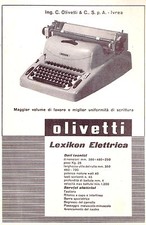 PUBBLICITA' 1953 OLIVETTI LEXIKON DESIGN MACCHINA DA SCRIVERE CARATTERISTICHE 