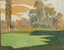 Mario Lisa (Torino 1908-Pianezza TO 1992)Paesaggio campagna piemontese 1944.Olio
