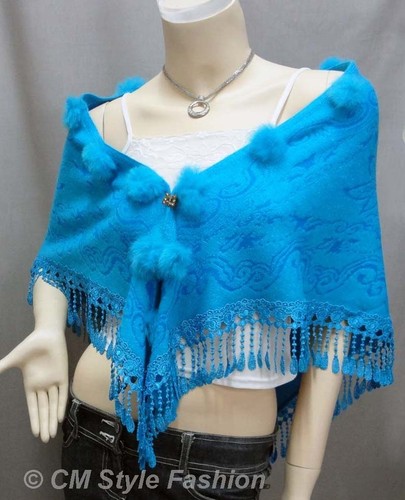 Sciarpa scialle pelliccia - , pom