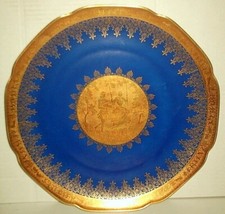 PIATTO PORCELLANA TIRSCHENREUTH BAVARIA CENTRO TAVOLA BLU COBALTO E ORO ZECCHINO
