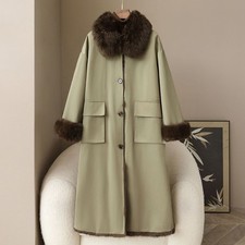 Parka reversibile donna vera pelliccia di coniglio foderato monopetto cappotto lungo soprabito 