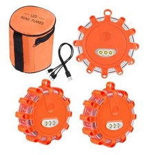  USB C Rechargeable LED Road Flares Emergency Lights with 3 Pack Orange Lights