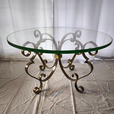 Tavolino rotondo da salotto in vetro e ottone anni '60