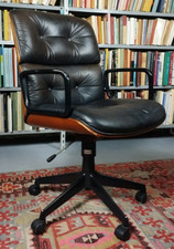 MIM DESIGN Ennio Fazioli      POLTRONA SEDIA UFFICIO IN PELLE ANNI 60