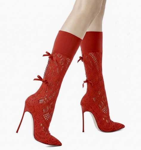 Stivaletto calzino pizzo rosso - pizzo,
