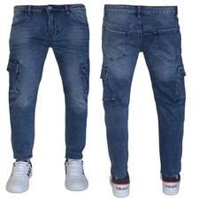 Jeans uomo denim pantaloni cargo tasche laterali multitasche style slim 1342