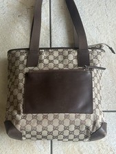 Borsa Gucci Bag Tote In Tela Con Finiture In Pelle Marrone