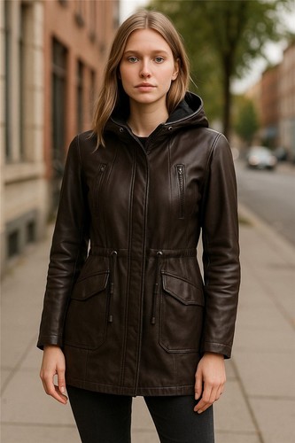Giacca parka pelle marrone - parka,