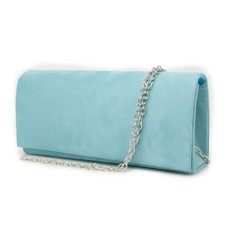 Pochette celeste elegante cerimonia donna scamosciata clutch borsa borsetta sera