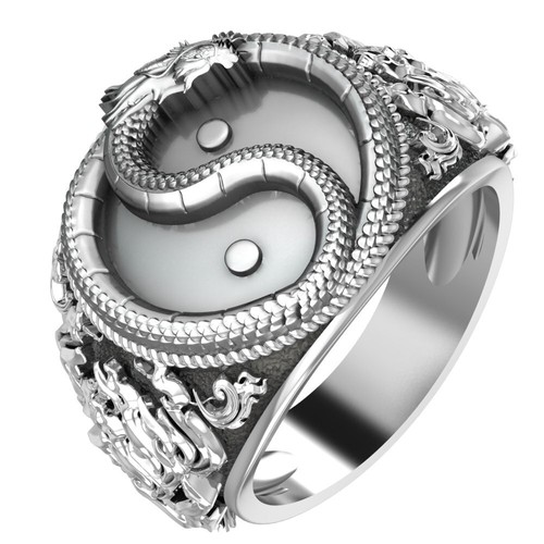 Anello drago yin yang argento - anello,