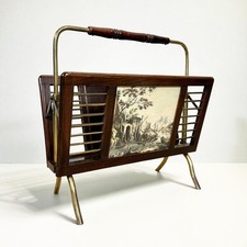 Portariviste vintage anni 50 in legno antico porta giornali con stampa Napoli