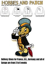 Patch Grillo Parlante Disney iron on Jiminy Cricket toppa termoadesiva Pinocchio