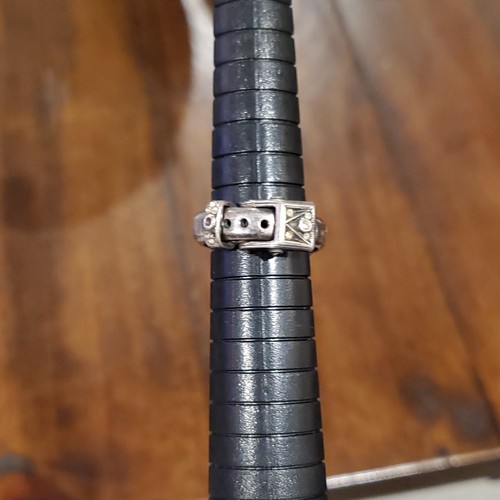 Silver tone buckle band ring - tone,