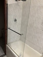 140 CM PARETE GIREVOLE VETRO TEMPERATO 6MM MANIGLIA PORTASCIUGAMANI CROMO LUCIDO