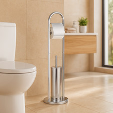 Piantana Portarotolo e Scopino Bianco, Porta Carta Igenica e Scopino da Terra