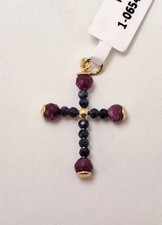 Pendente Oro 18K 750 Mls. Croce Di Zaffiri E Rubini Rotondi. 21,2 MM.