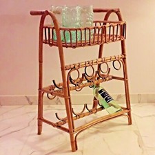 Portabottiglie in legno curvato rattan bambù anni 70 stile Franco Albini