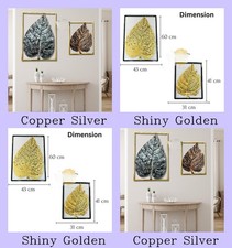 Metallo Foglia Set Di 2 Telaio Muro Arte Decorazioni Perfetto 3D Scultura per L