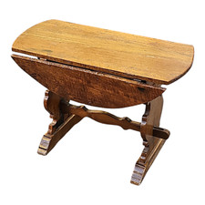 Antico TAVOLINO rotondo a Bandelle da Salotto Rovere Pioppo in stile Epoca '900