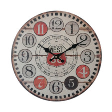 Orologio da Appendere Retro Orologi Tondi Mdf Marrone Rosso 33,8 cm