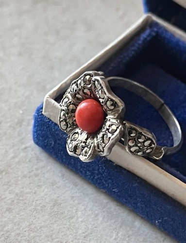 Antique silver coral ring - antique,