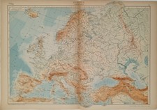 Carta geografica. Mappa EUROPA CARTA FISICA vintage anni 70 DE AGOSTINI cm 54x38