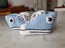Handmade Crochet In Cotone Blu  Scarpe Neonato 0- 3 Mesi Nuovi 