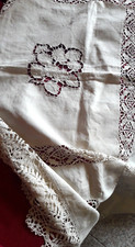 Antica Tovaglia in lino, ricami pizzo tombolo,130x150 cm, Art Déco, tenda antica