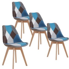 4x Sedie da Pranzo Nordiche Cucite in Tessuto per Soggiorno Cucina Studio Blu