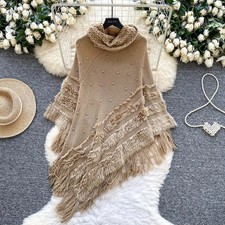 Poncho donna kaki con - donna, frange