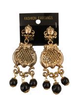 ORECCHINI CLIP ORO E PERLE NERE BIGIOTTERIA VINTAGE ANNI 70/90 CM 8