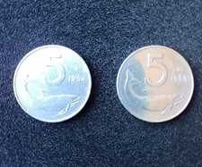 Monete 5 Lire Delfino anno 1954 rare