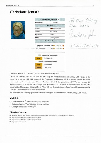 Autografo christiane jentsch - autografo,