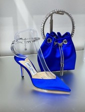 Jimmy Choo Bon Bon Borsa a secchiello in raso blu con cristalli