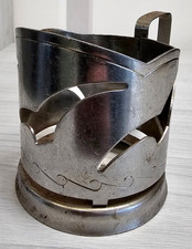 Raro portabicchieri sovietico vintage con gabbiani in acciaio inox...