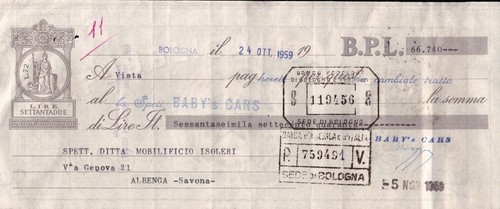 Cambiale del 1959 - del, alla
