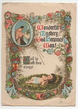 Biglietto DISEGNO NATALE - NASCITA GESU' BAMBINO - Testo gotico in inglese