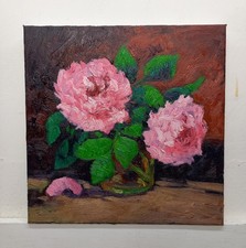 Natura Morta Fiori Quadro Dipinto Olio Su Tela Cm30x30 Carlo De Lorenzo