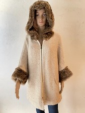 SPOLVERINO BEIGE IN LANA CON CAPPUCCIO E POLSINI IN PELLICCIA, ZARA KNIT, TG 42