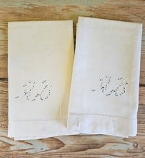 Primi '900 2 Federe in Lino Ricamate A Mano Cifrate AB Bottoni Madreperla