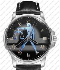 Orologio Con Cinturino In Pelle Nera Del Segno Zodiacale Bilancia