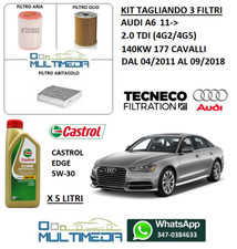 KIT TAGLIANDO 3 FILTRI E OLIO CASTROL 5W30 AUDI A6 2.0 TDI 4G2 4G5 130KW 177 CV