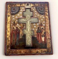 ?  GRANDE ICONA ANTICA TEMPERA LEGNO E BRONZO MOSCA 800  + CERTIFICATO Ikone