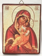 ICONA SACRA RUSSA - MADONNA CON BAMBINO - Decoupage su legno -cm.11x15x1.8