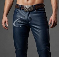 Pantalone uomo vera pelle blu