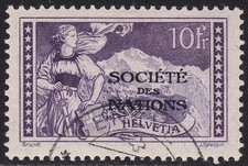 1922 SVIZZERA - Società delle Nazioni, 10 Franchi Viola, Serv. 31 USATI