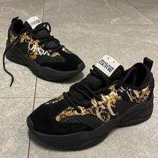 VERSACE JEANS COUTURE scarpe da ginnastica uomo logo barocco stringate nere taglia 8,5/43