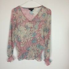 VERO MODA Woman Pink Floral Sequin Peplum Top Blouse  Sz 160/80A Semi-Sheer A5