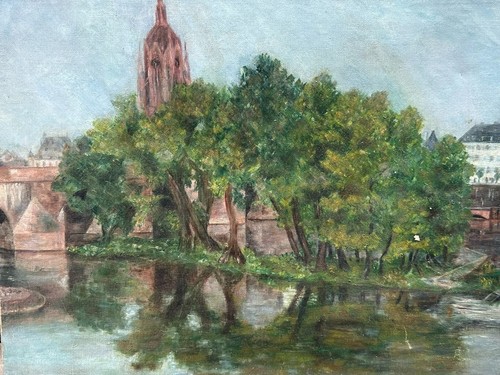 Quadro olio veduta città - quadro,